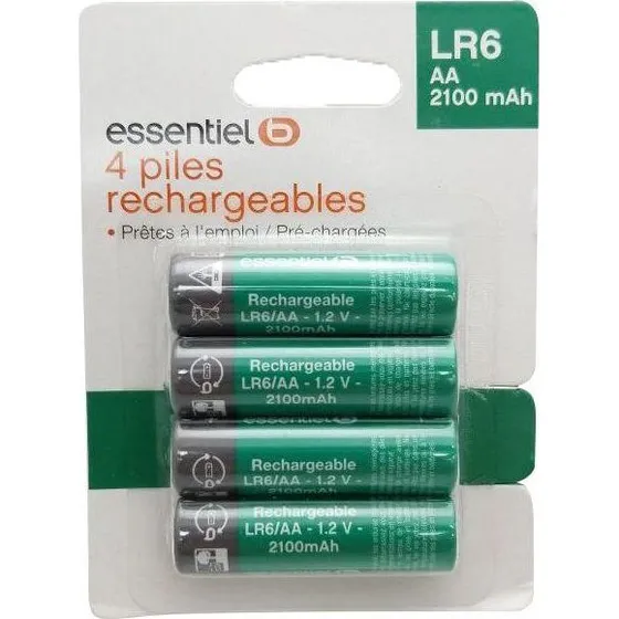 ESSENTIELB Pile rechargeable LR06 AA 4 pièces 2100mAh