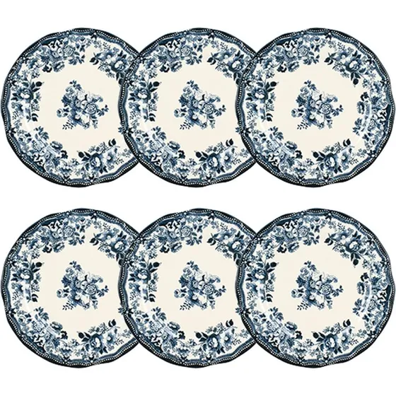 NOVASTYL - Assiettes Plates Faustine 26cm en Porcelaine Bleu (Lot 6)