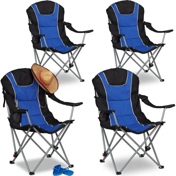 4x Chaise de camping pliable confort avec accoudoirs