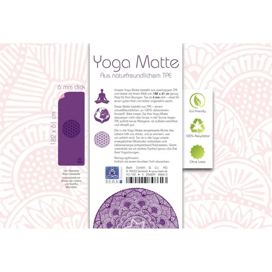 Berk Tapis de yoga violet écologique