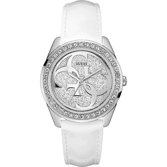 Guess G Twist Montre Femme Cuir Blanc Paillet 39mm