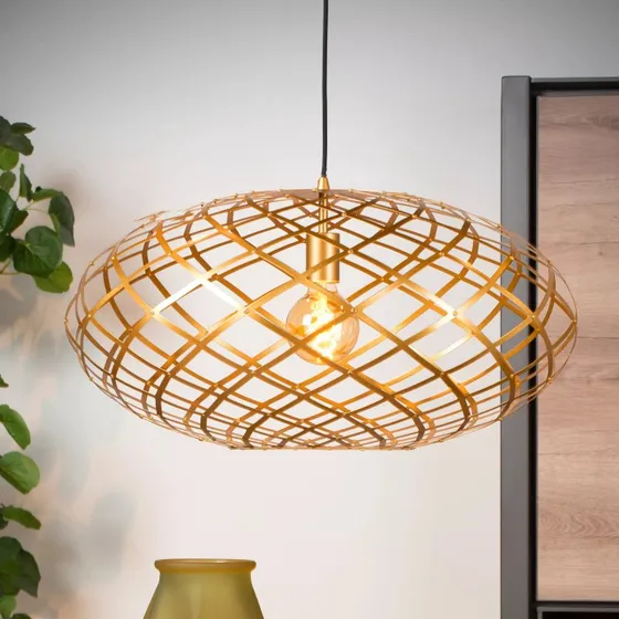 Lucide Suspension Wolfram, Abat-jour Ovale 65 cm, Or Mat