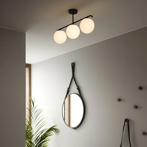 Nordlux Plafonnier Grant Noir - 3 Sphères en Verre Dépoli
