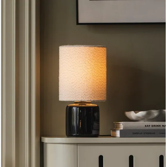 Globen Lighting Lampe de table Florian, Bouclé Blanc/Noir, 39 cm
