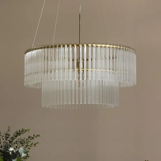Globen Lighting Suspension HOOK 60 en verre transparent et laiton brossé