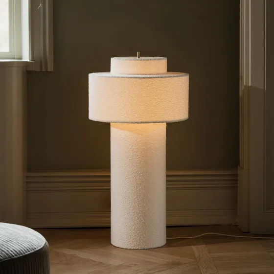 Globen Lighting Lampe sur pied Noah, Bouclé blanc, 88 cm