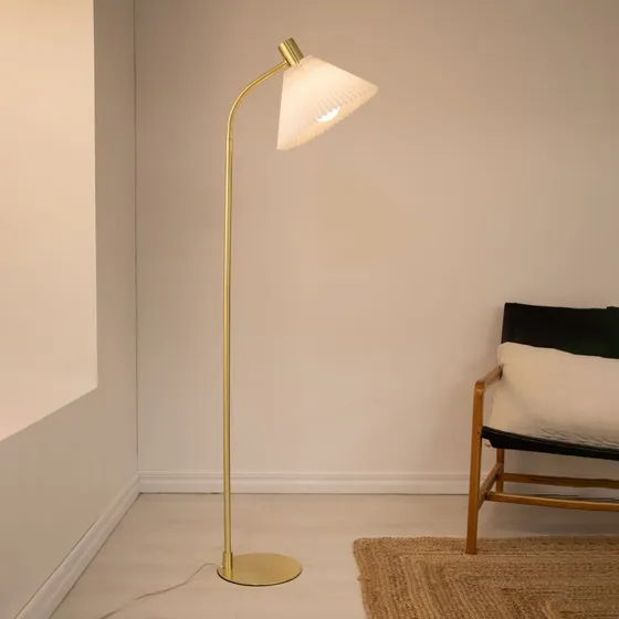 Markslöjd Lampadaire Mira Doré et Blanc, Abat-jour Plissé