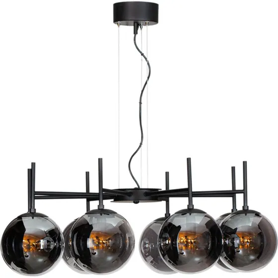 Rydéns Suspension Boyle - Noir et Verre Gris Fumée - 8 Lampes