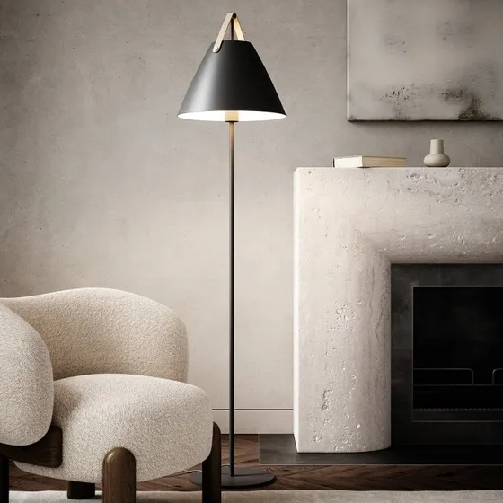 Nordlux DFTP Strap - Lampadaire en métal avec détails en cuir, noir