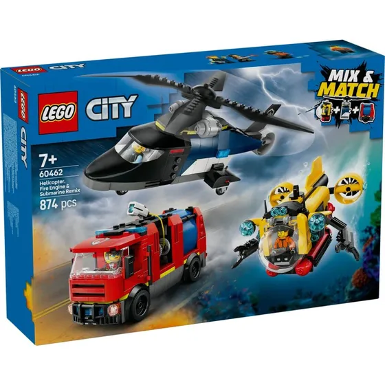 LEGO City Hélicoptère, Camion de Pompiers et Sous-marin 60462