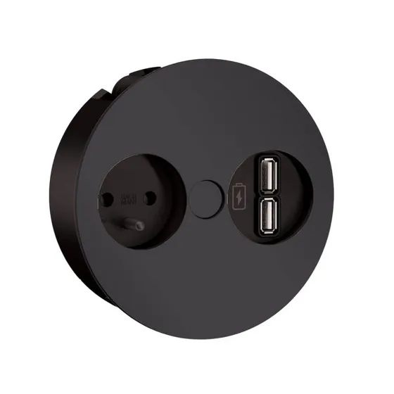 DELTA Prise plan de travail 1x230V + 2xUSB-A noire mat