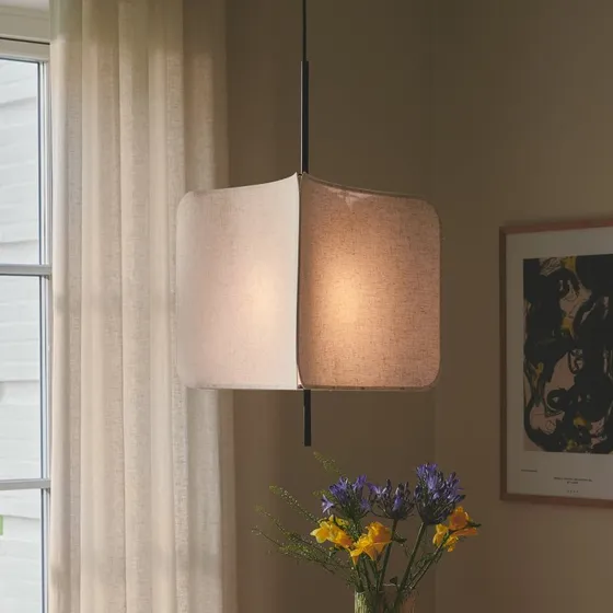 Nordlux Suspension Tinto - Abat-jour Textile Triangulaire Noir et Beige