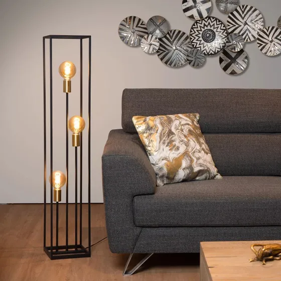 Lucide Lampadaire Ruben Noir - Design Moderne à 3 Lampes