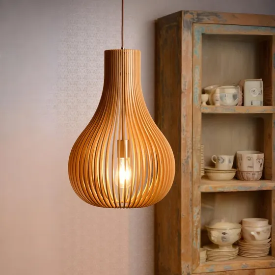 Lucide Suspension Bodo en bois clair, design scandinave