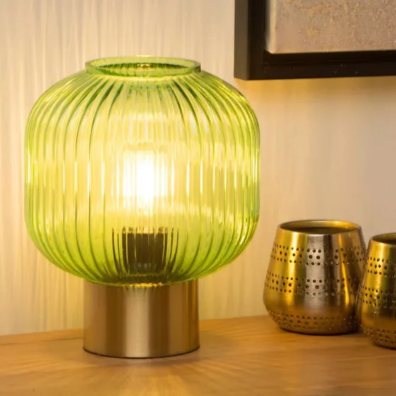 Lucide MALOTO - Lampe de table en verre vert et pied doré - Ø 20 cm