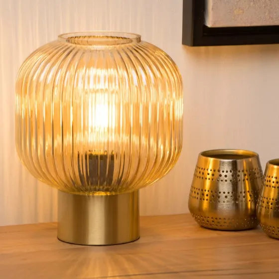 Lucide MALOTO - Lampe de table ambre et or - Ø 20 cm