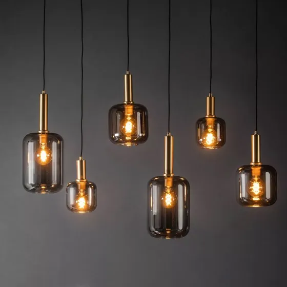 Lucide Suspension Joanet en verre gris fumé et noir, 132 cm