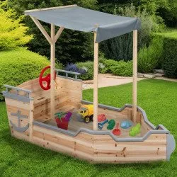WORLD Bac  sable bateau pirate bois toit gris