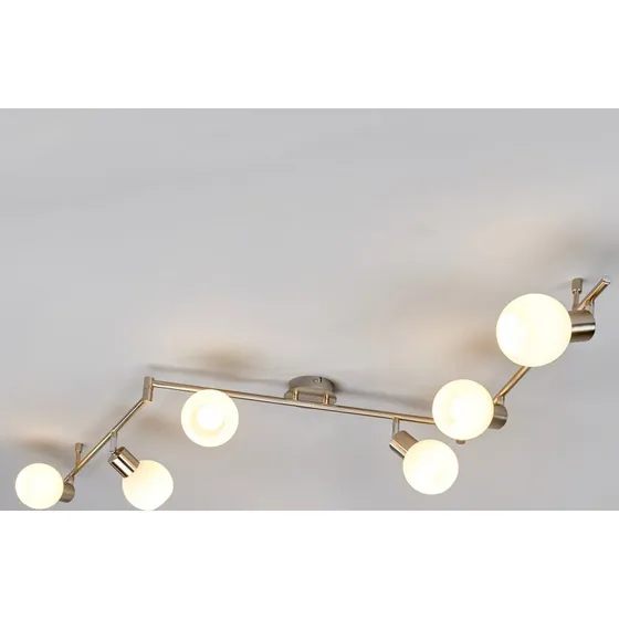 Lindby Plafonnier Elaina, 180 cm, Nickel et Verre Opale, 6 Lampes