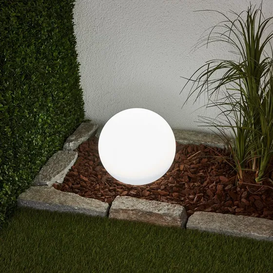 Lindby Lago Solaire Ø25cm - Boule Lumineuse Blanche pour Jardin