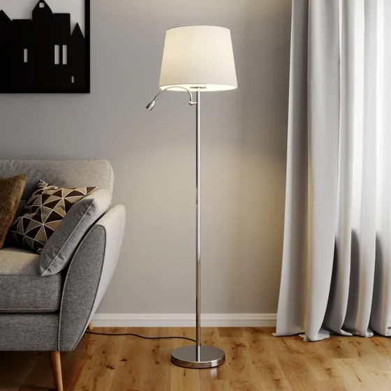 Lampadaire Benjiro Lindby Blanc et Chrome