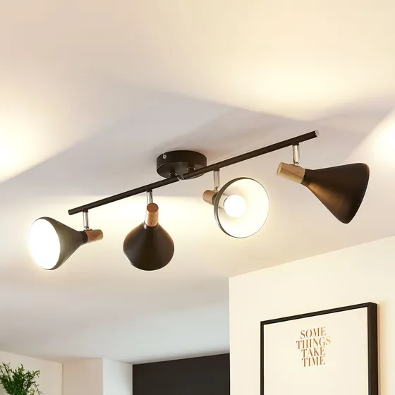 Plafonnier Lindby Arina Noir, 68 cm, 4 Lampes E14 Dimmable