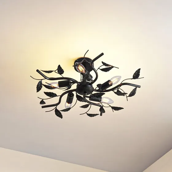 Plafonnier Lindby Yos Noir et Or, 5 Lampes, 58 cm