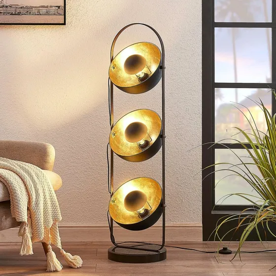 Lampadaire sur pied Lindby Muriel, Noir et Or