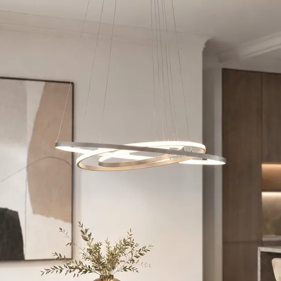 Suspension LED Lucande Ezana - Nickel, Design 3 Anneaux Moderne