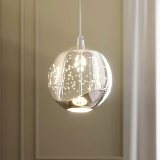 Lucande Suspension Hayley - Sphère en Verre Transparent et Chrome