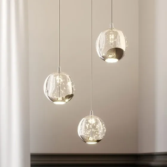 Lucande Suspension LED Hayley en Verre et Chrome, 3 Lampes