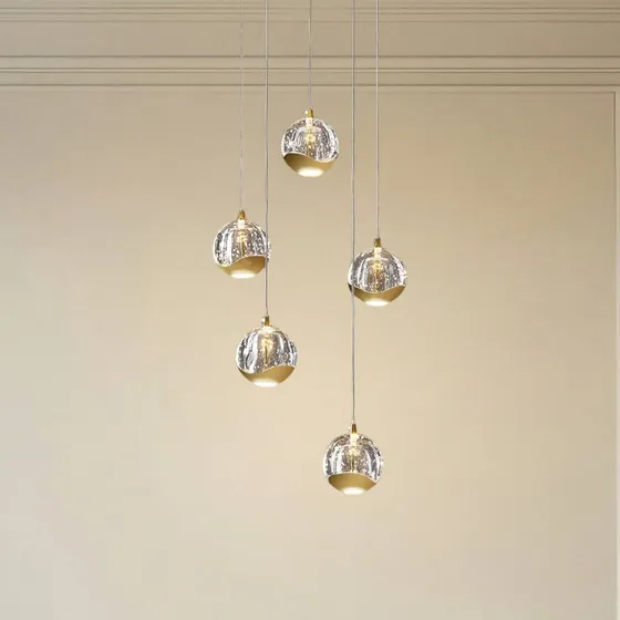 Lucande Suspension LED Hayley - Verre Transparent et Or