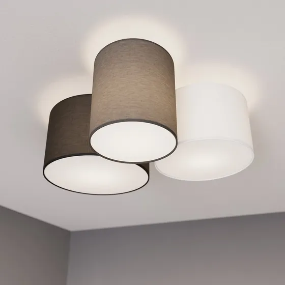 Plafonnier Lindby Laurenz, 3 lampes, Textile, Gris/Marron