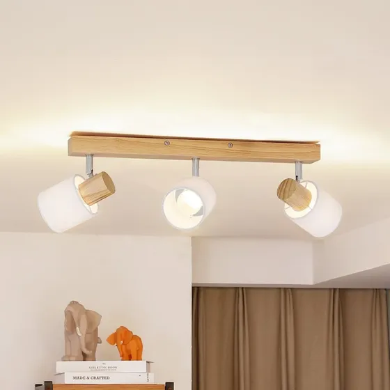 Lindby Spot de Plafond Wanessa - Bois et Blanc - 3 Lampes