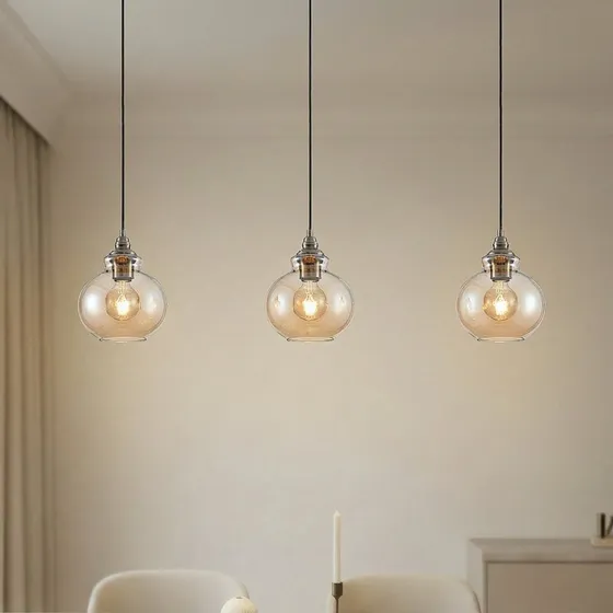 Suspension Tymoni Lindby - Verre Ambre et Laiton - Style Vintage