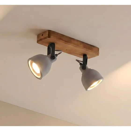 Lindby Mitis Spot Plafonnier Industriel en Bois et Béton, 30 cm