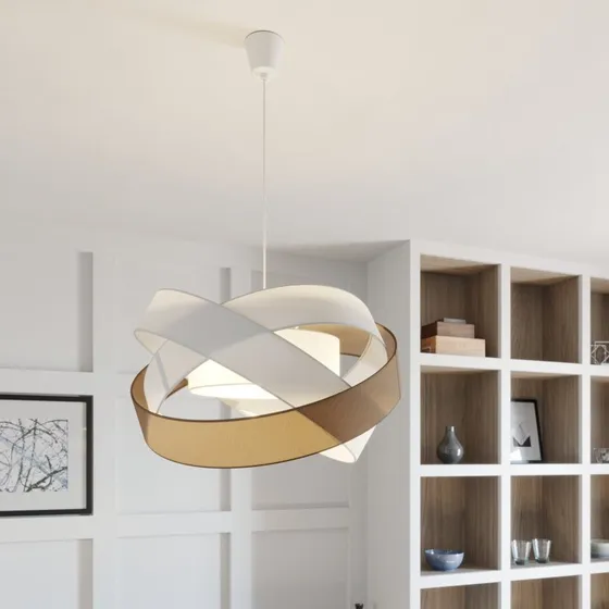 Suspension Lindby Simaria - Textile Marron, Gris et Blanc - Ø 60 cm