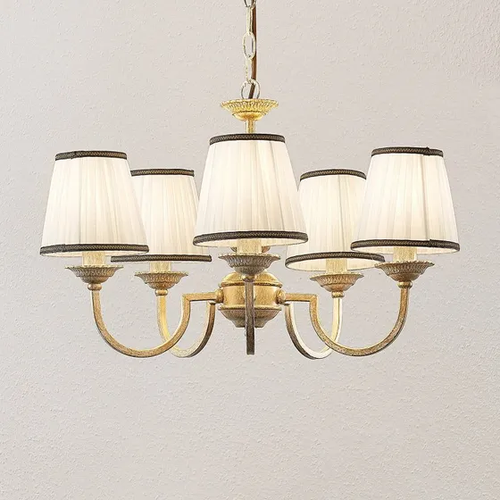 Lustre Lumiel Lindby, Laiton Antique et Abat-jour Crème