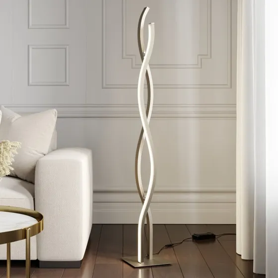 Lampadaire LED Lucande Mairia - Design Ondulé Moderne - Gris