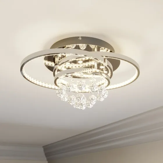 Plafonnier LED Keely Lucande, Chrome et Cristal, Dimmable