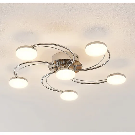 Plafonnier LED Rouven Lindby, Chrome, Design Spirale Moderne