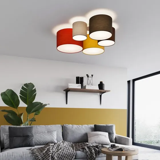 Plafonnier Lindby Laurenz Multicolore à 5 Abat-jour en Tissu