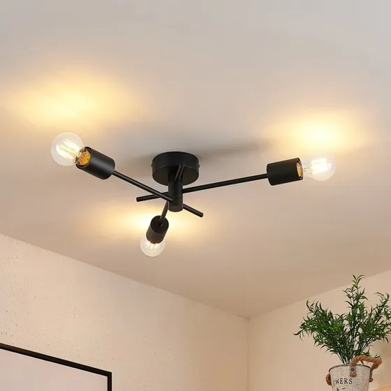 Lindby Plafonnier Cerros Noir - Moderne en Métal à 3 Lampes