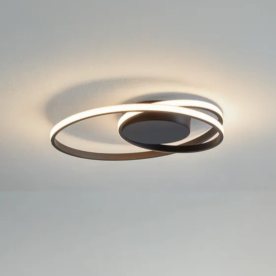 Plafonnier LED Lindby Youna Noir, Dimmable, Design Moderne