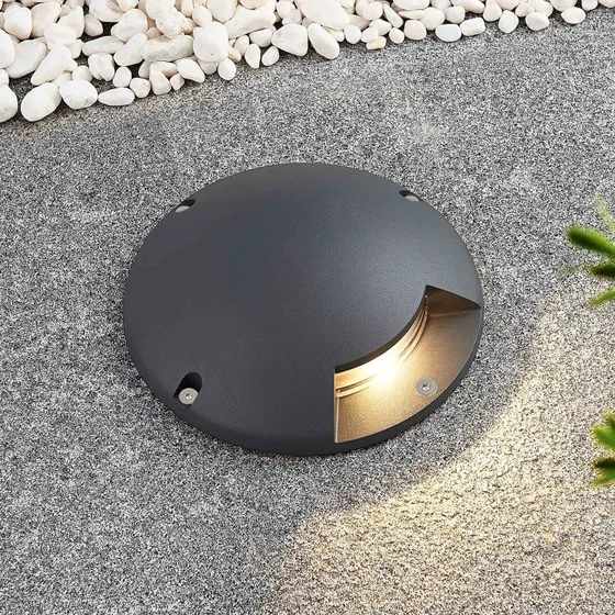 Lindby Cormac Projecteur de sol LED IP67, Noir, Aluminium, Ø 21 cm