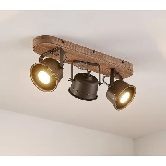 Lindby Rubinjo Spot Plafonnier Vintage Bois et Métal Noir, 45 cm