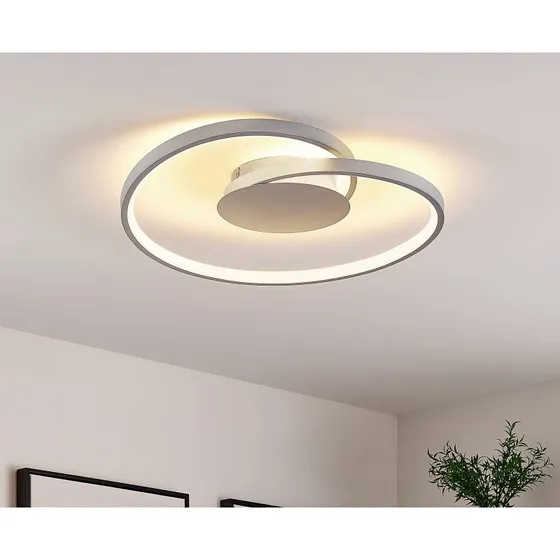 Lucande Enesa Plafonnier LED Dimmable Gris - Design Rond Moderne