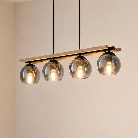 Suspension Lindby Philika Enrique - Verre fumé et bois clair