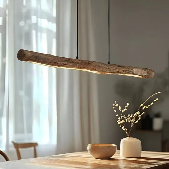 Suspension LED Lindby Nekala, Bois d'Eucalyptus, Noir, 120 cm