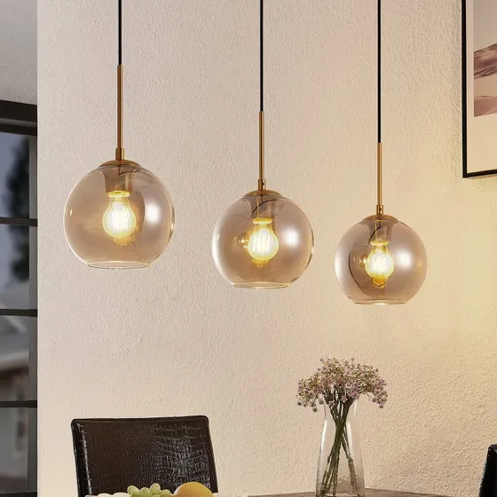 Suspension Hiwana Lindby - Verre fumé gris, 3 lampes, Moderne